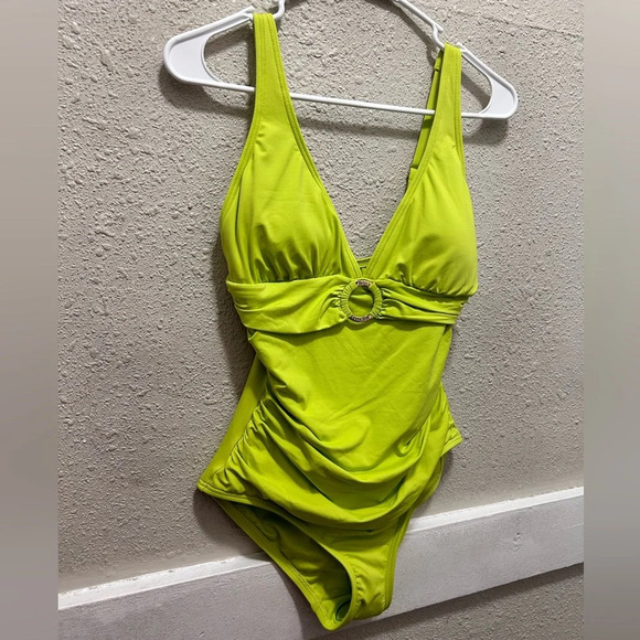 MICHAEL Michael Kors O-Ring One Piece Swimsuit Limeaid NWT Size 6 - Picture 2 of 8